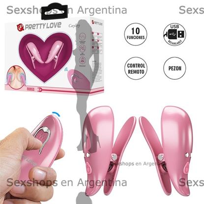 Pinzas para Pezones Rosa con 10 Modos de Vibración y Control Remoto
